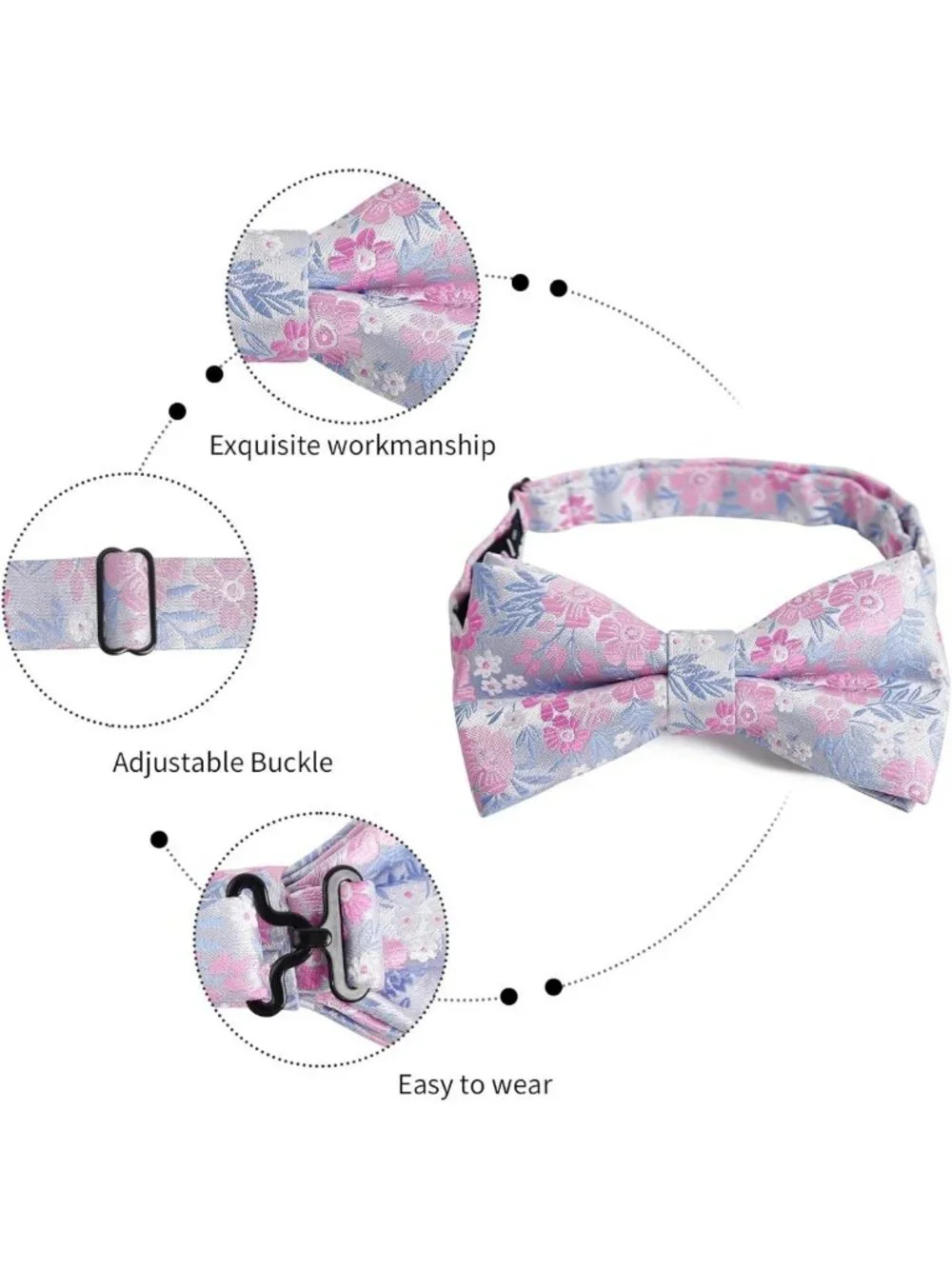 Floral Pattern 3-Piece Men's Bow Tie Set with Pocket Square & Cufflinks